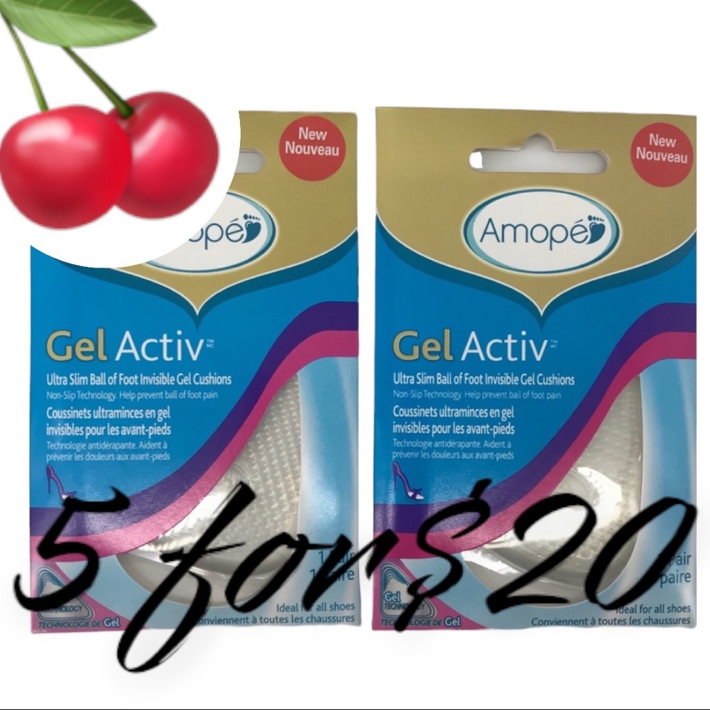 Lot of 2 Amope Gel Activ Ultra Slim Insoles for Heel & Open Toe Ladies Shoes NWT